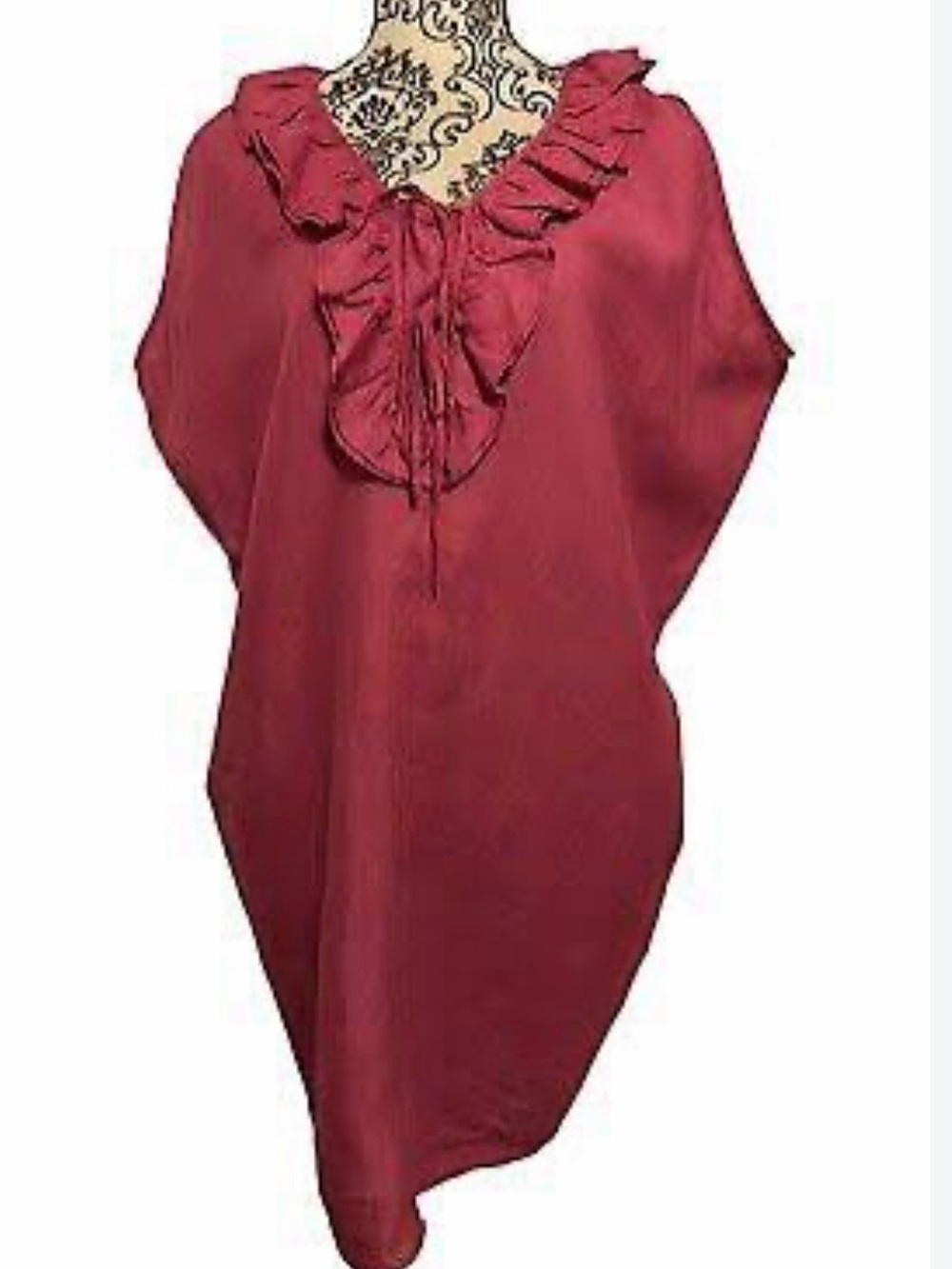 Garnet Hill 100% Linen Ruffle-Neck Caftan / Shift Dress Plum Berry Color XS